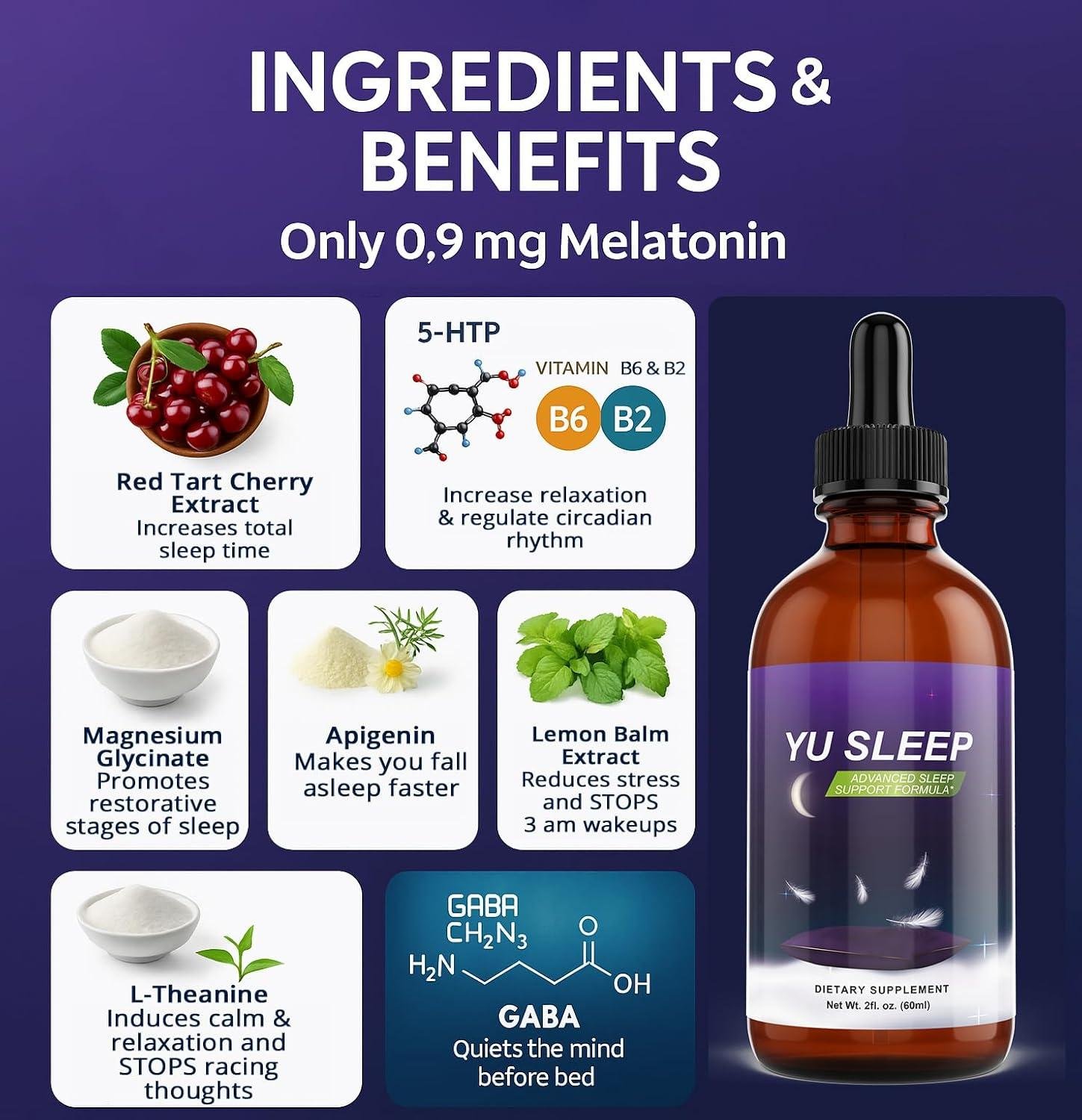 YU SLEEP Supplement Facts label; verify against current bottle
