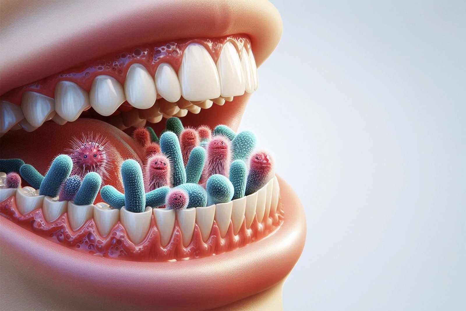 Educational illustration of the oral microbiome
