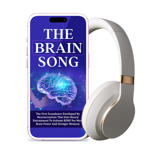 The Brain Song digital audio program shown on a smartphone with headphones